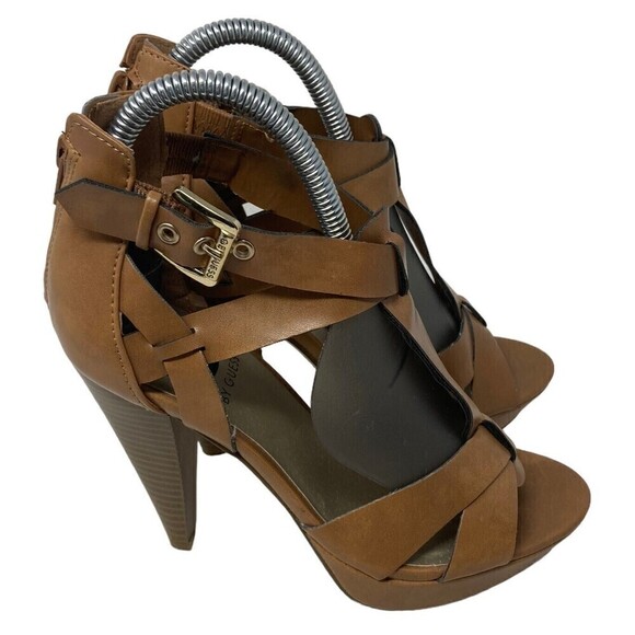 G By Guess Henzie High Heels Size 6.5 Brown 4” Heel With Zipper Back - Picture 1 of 9